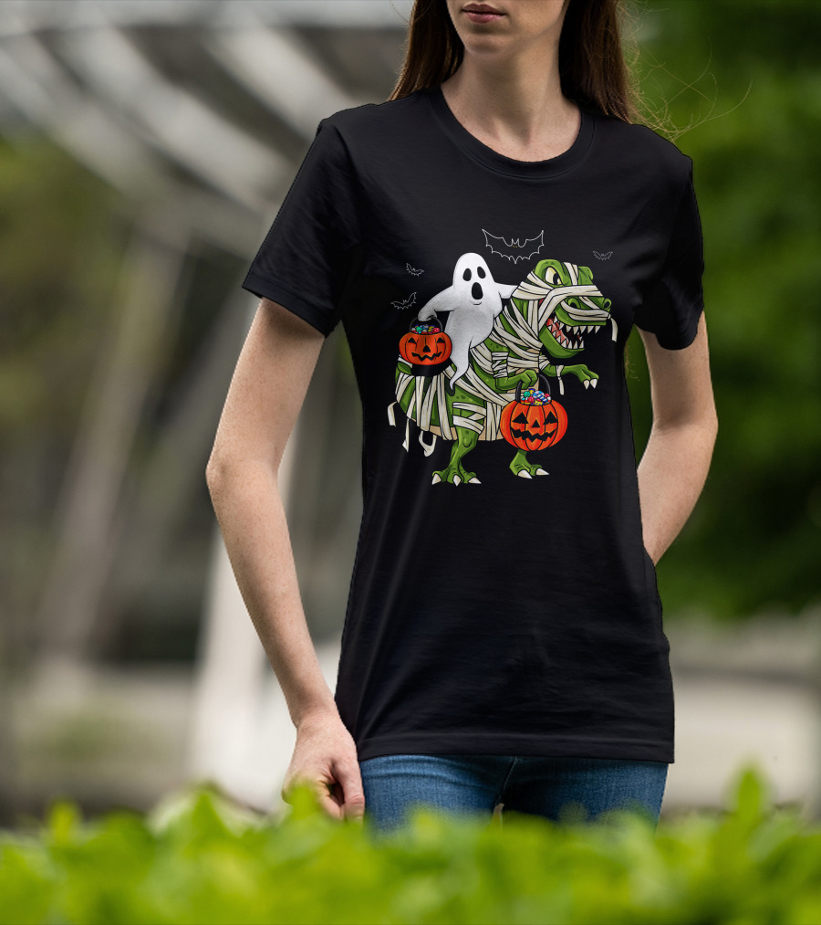 Ghost And Mummy T-Rex Halloween Candy Adventure T-Shirt
