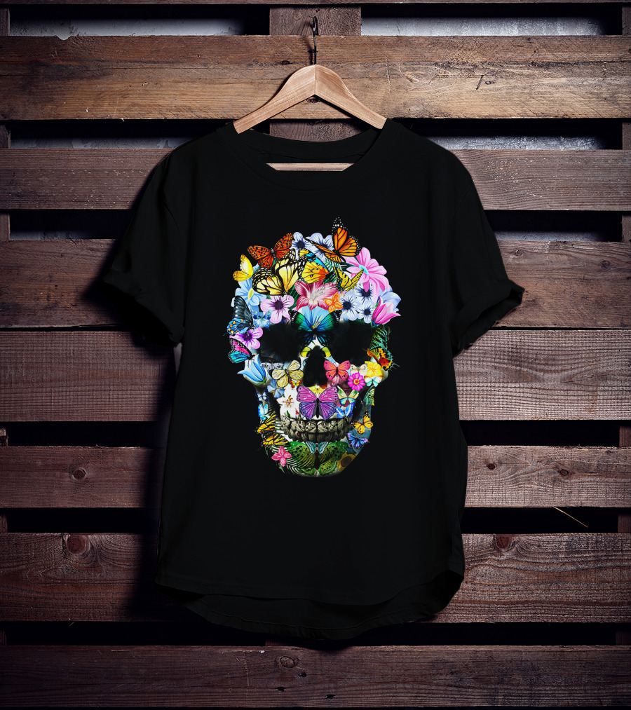 Women Floral Butterfly Skull Colorful T-Shirt