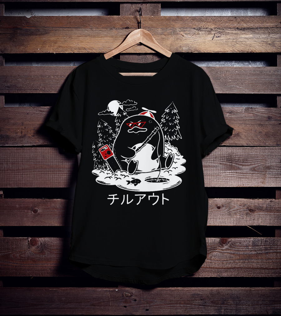 Isaacwhy Merch Chill Out Penguin With Chainsaw And Fishing Rod T-Shirt