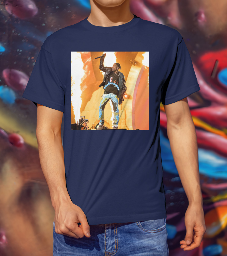 Travis Scott Live Concert Performance With Fire Effects T-Shirt