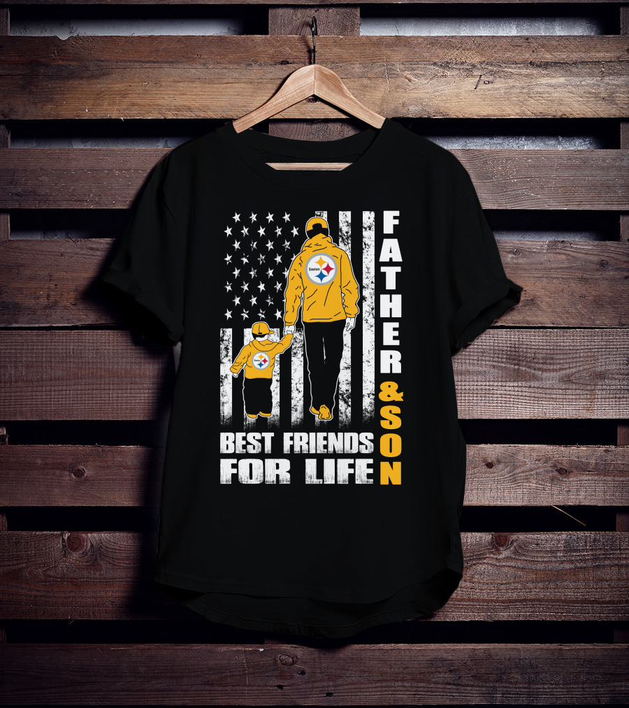 Father And Son Best Friends For Life Steelers Flag Background T-Shirt