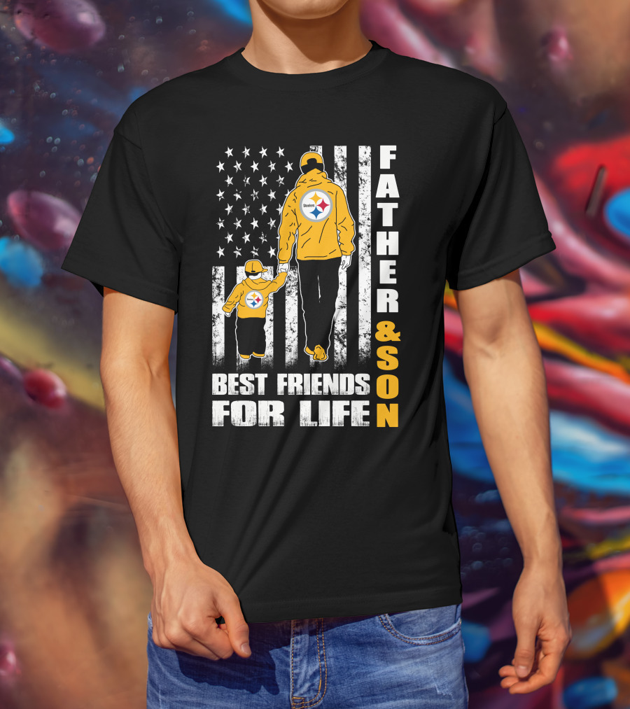 Father And Son Best Friends For Life Steelers Flag Background T-Shirt