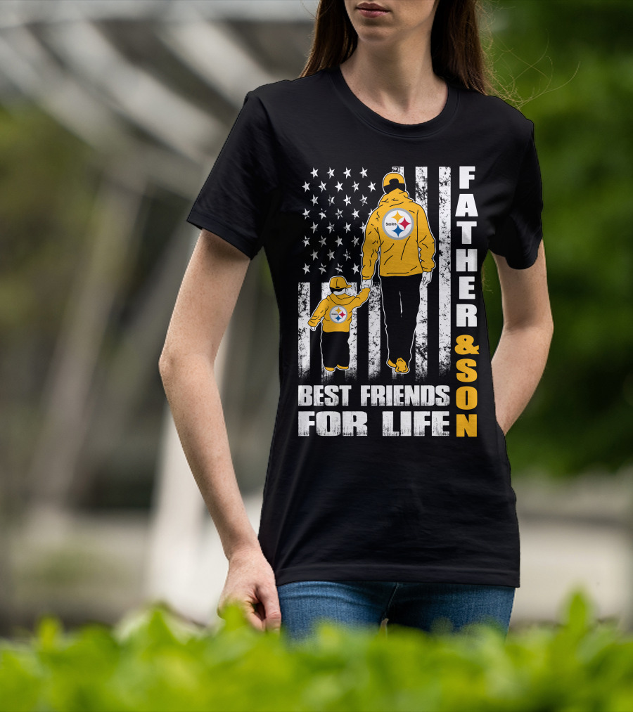 Father And Son Best Friends For Life Steelers Flag Background T-Shirt