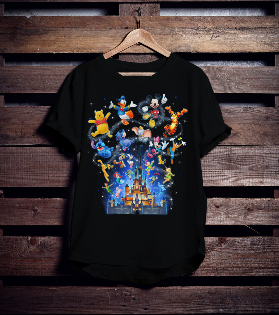 Disney Character Magic Celebration With Mickey, Donald, Pooh, Tigger, And Friends At Iconic Castle T-Shirt