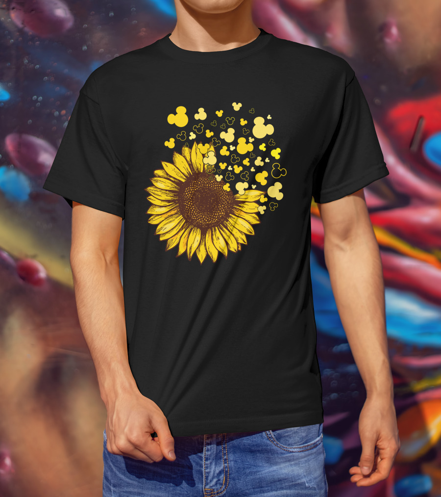 Sunflower With Mickey Mouse Icon Yellow Accents T-Shirt