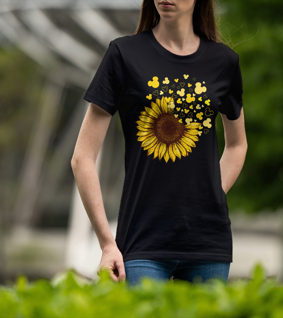 Sunflower With Mickey Mouse Icon Yellow Accents T-Shirt
