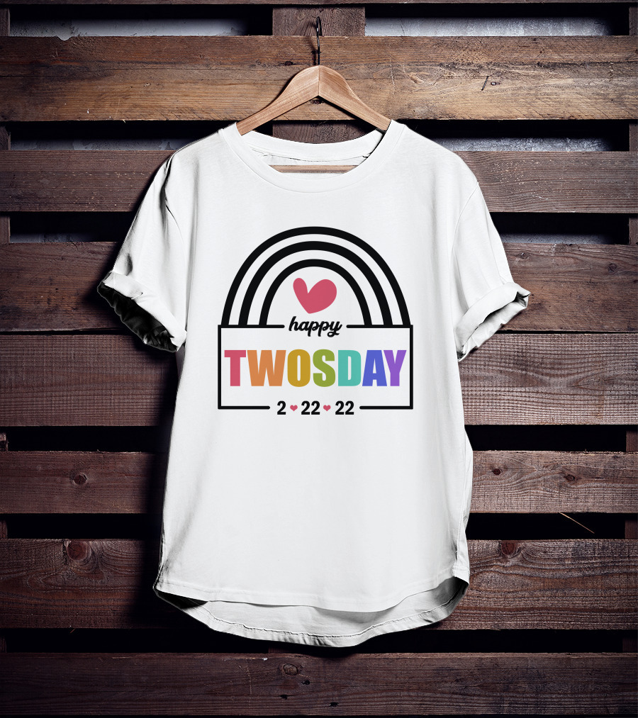 Happy Twosday 2-22-22 Rainbow Heart T-Shirt