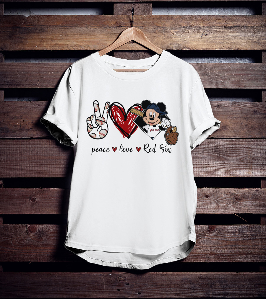 Peace Love Red Sox Mickey Baseball T-Shirt