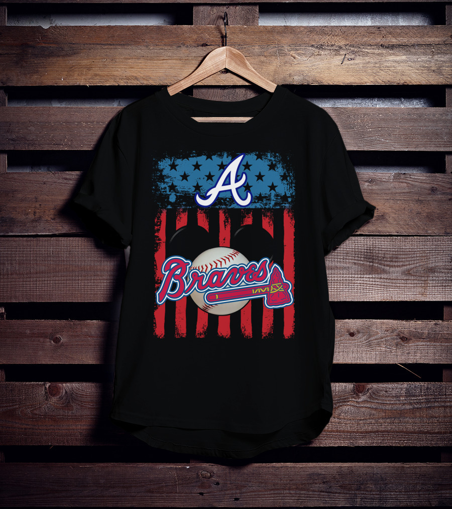 A Mickey Braves Iconic Baseball Stars And Stripes American Flag T-Shirt
