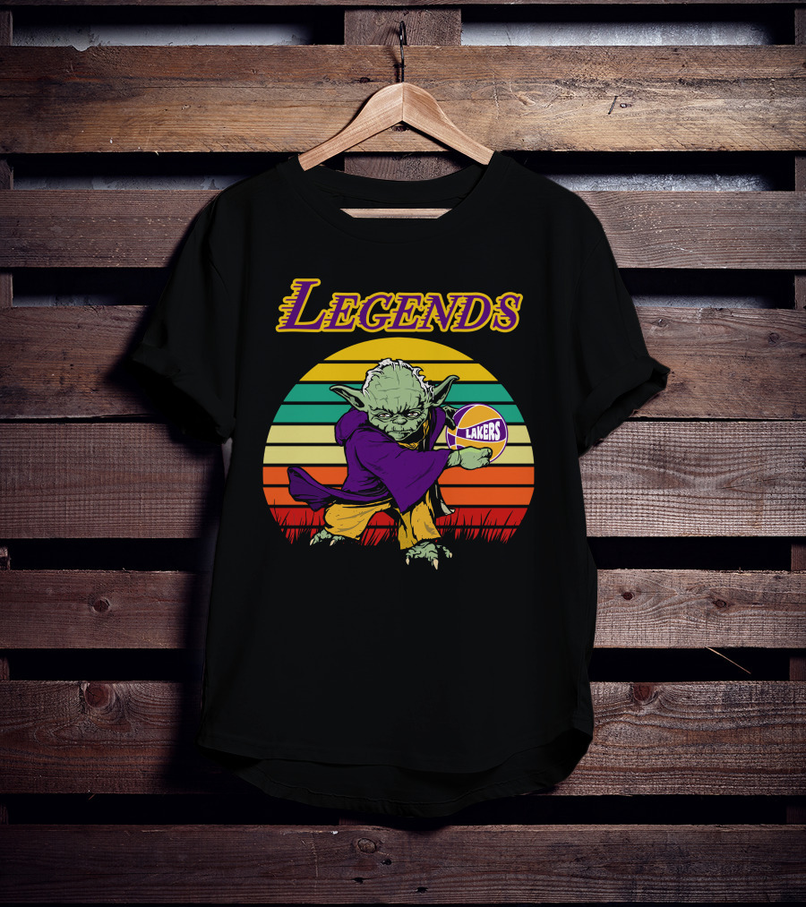 Legends Yoda Lakers Basketball Retro Stripes T-Shirt