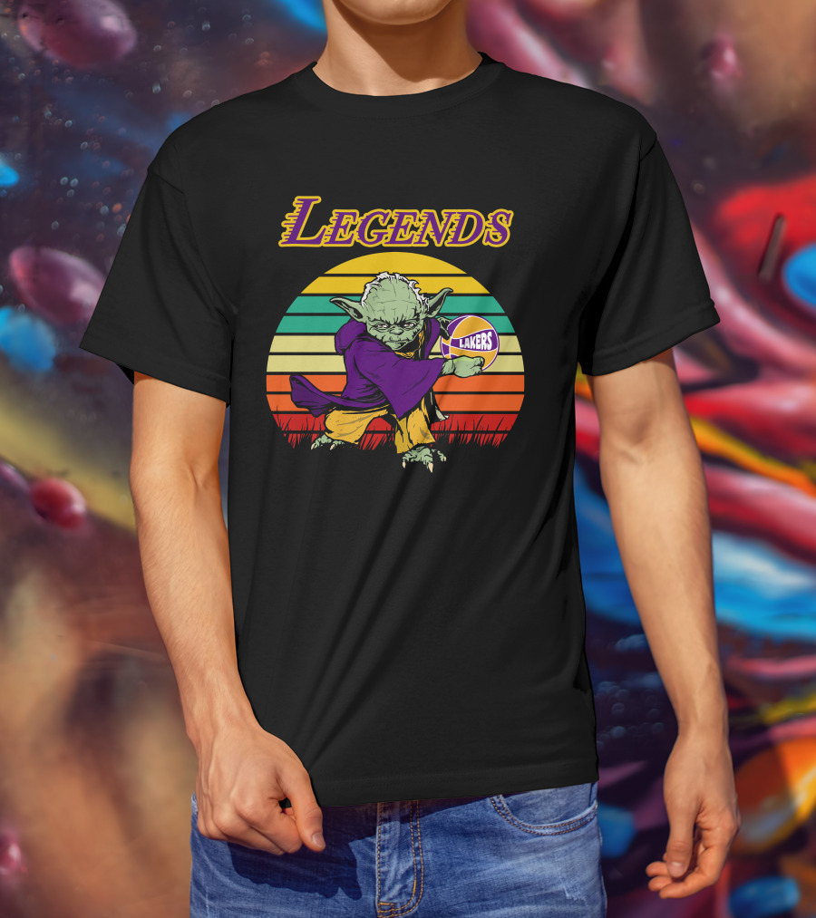 Legends Yoda Lakers Basketball Retro Stripes T-Shirt