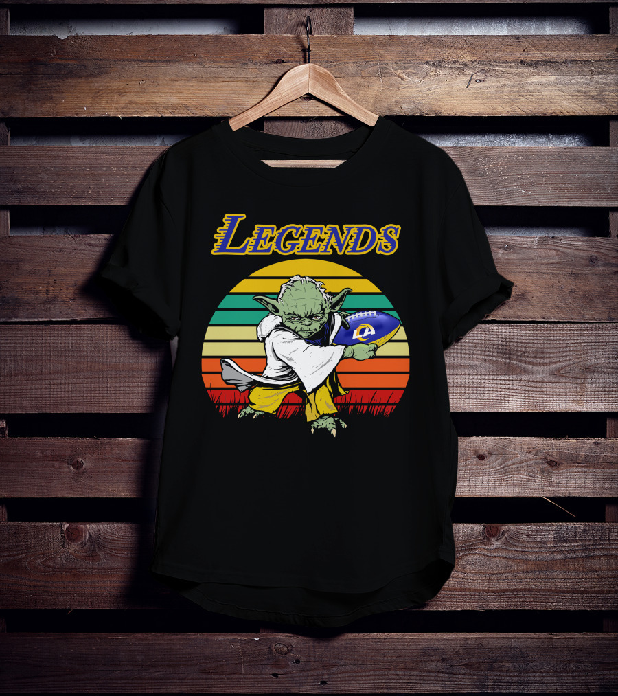 Legends Retro Yoda Holding Los Angeles Rams Football T-Shirt