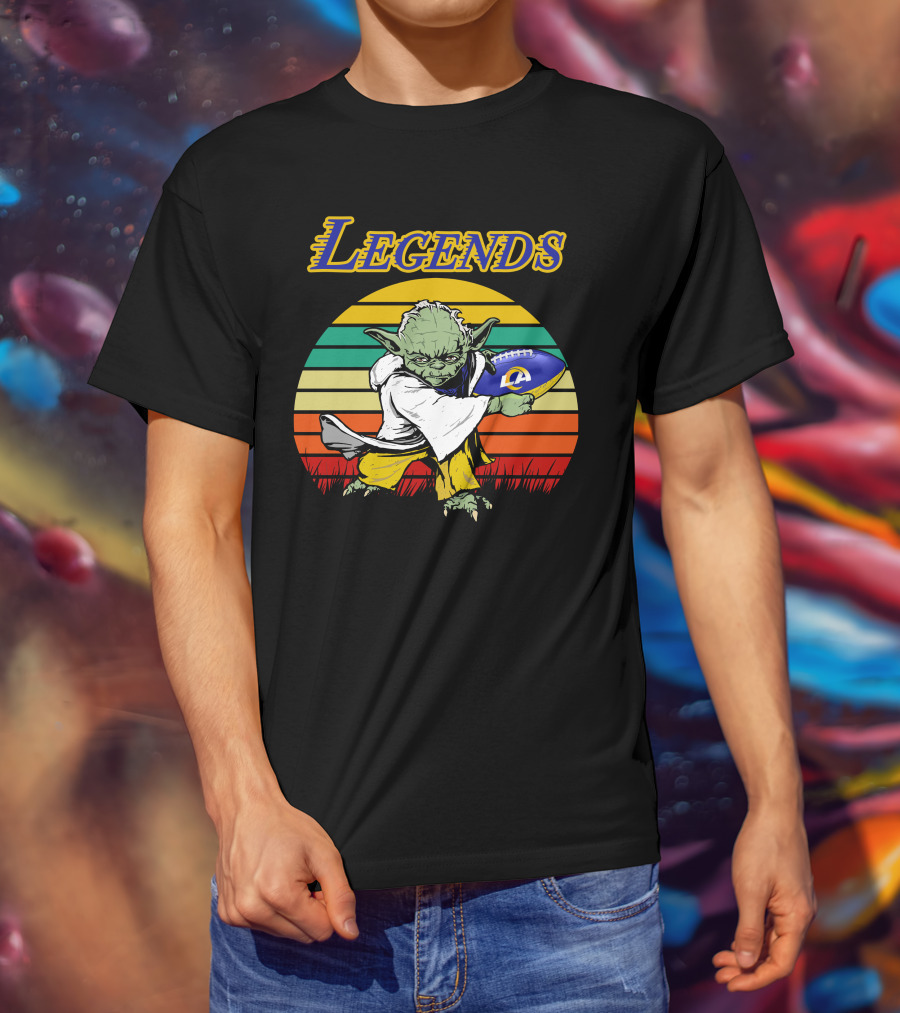 Legends Retro Yoda Holding Los Angeles Rams Football T-Shirt
