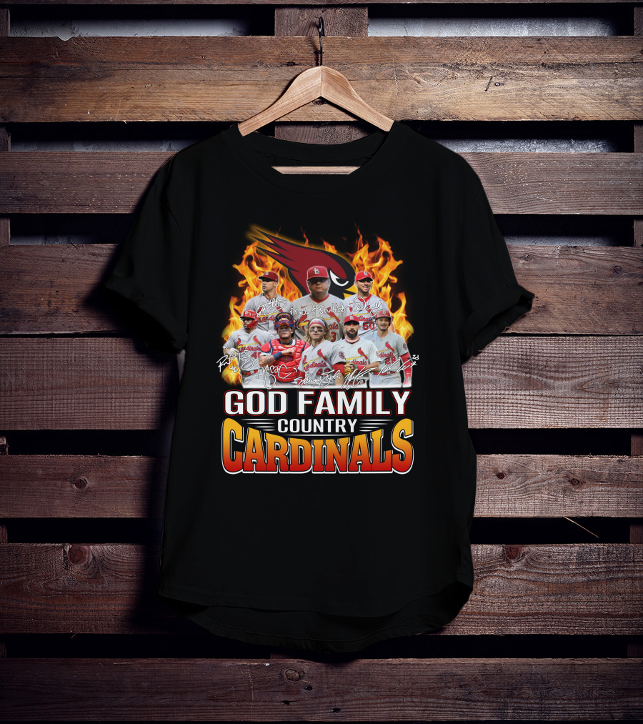 God Family Country Cardinals Baseball Team Fire Background T-Shirt
