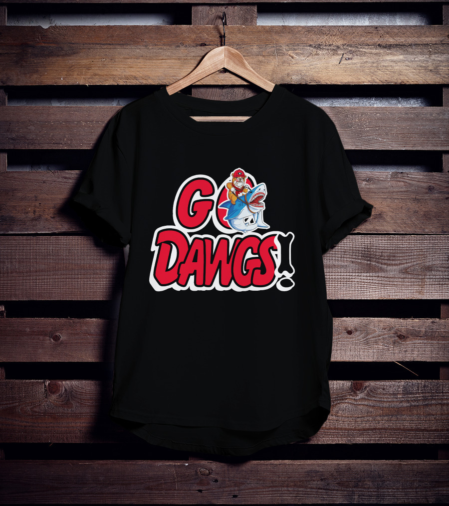 Go Dawgs Bulldog Riding Shark T-Shirt