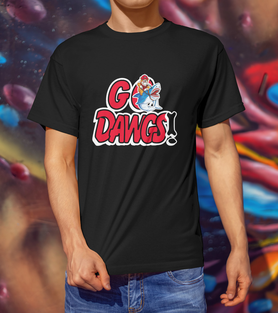Go Dawgs Bulldog Riding Shark T-Shirt