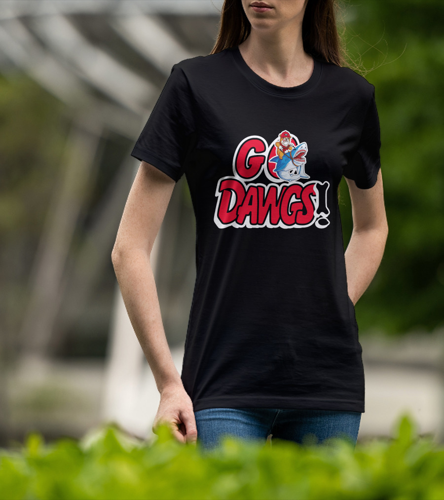 Go Dawgs Bulldog Riding Shark T-Shirt
