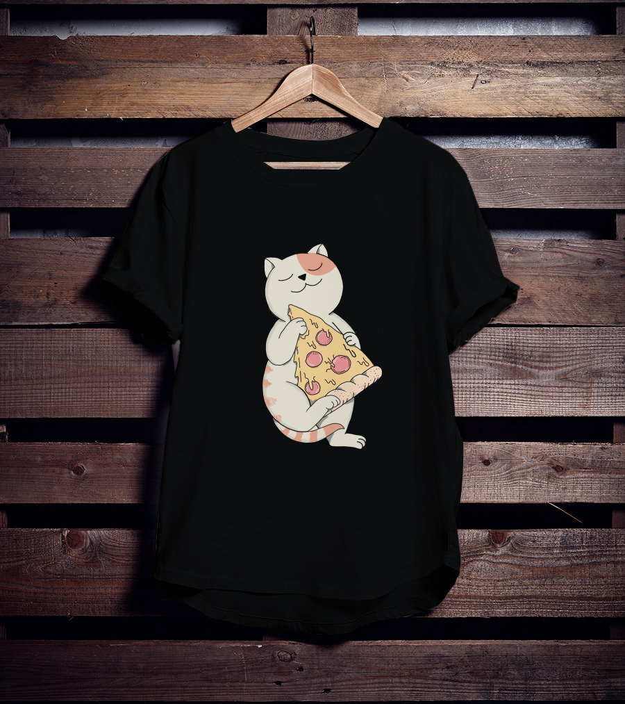 Cat Hugging Pepperoni Pizza Slice T-Shirt