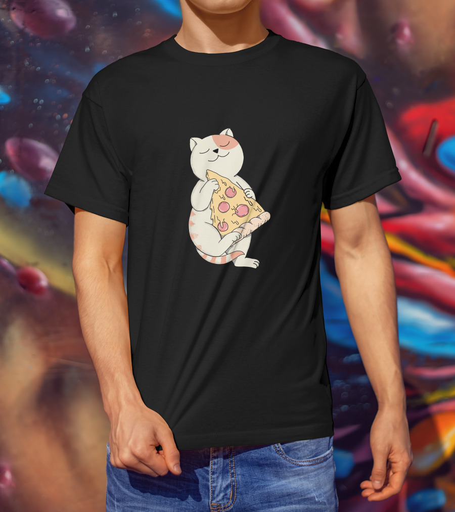 Cat Hugging Pepperoni Pizza Slice T-Shirt