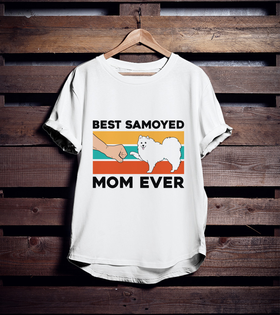 Best Samoyed Mom Ever Fist Bump Vintage Stripes T-Shirt