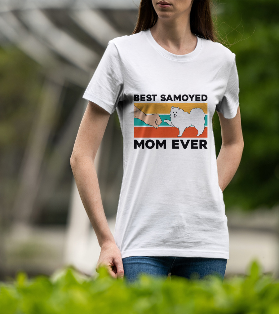 Best Samoyed Mom Ever Fist Bump Vintage Stripes T-Shirt