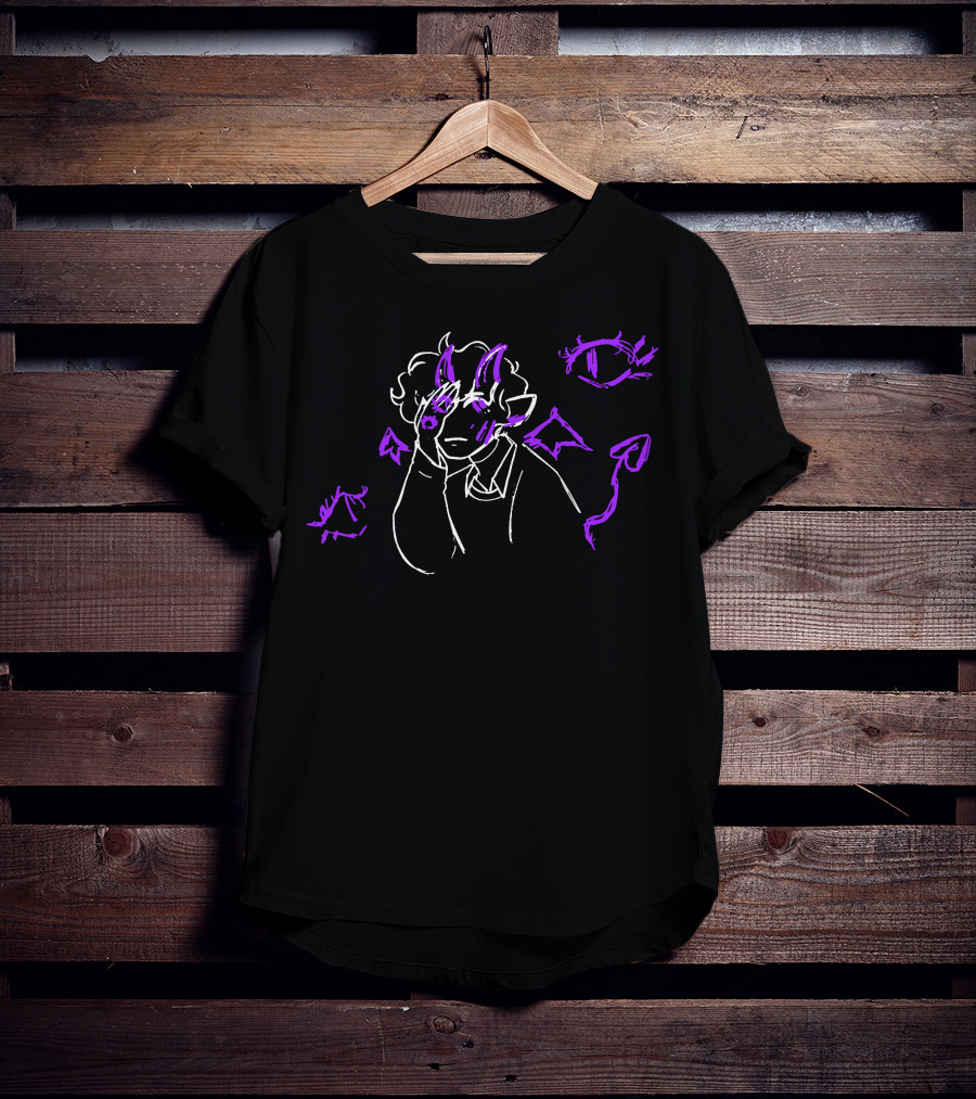 Purple Devil-Horned Character With Eyes And Symbols Sketch T-Shirt
