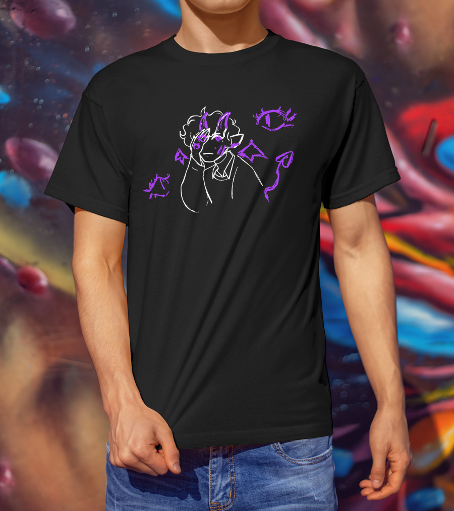 Purple Devil-Horned Character With Eyes And Symbols Sketch T-Shirt