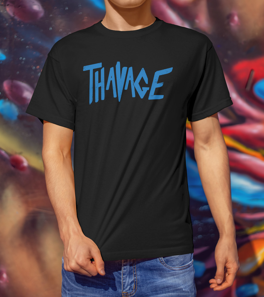 Thavage Blue Retro Typography T-Shirt