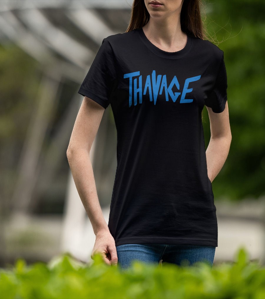 Thavage Blue Retro Typography T-Shirt