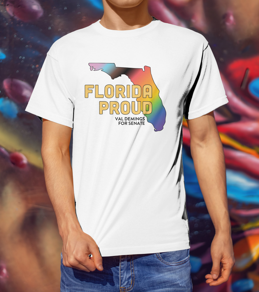 Florida Proud Rainbow Map Val Demings For Senate T-Shirt