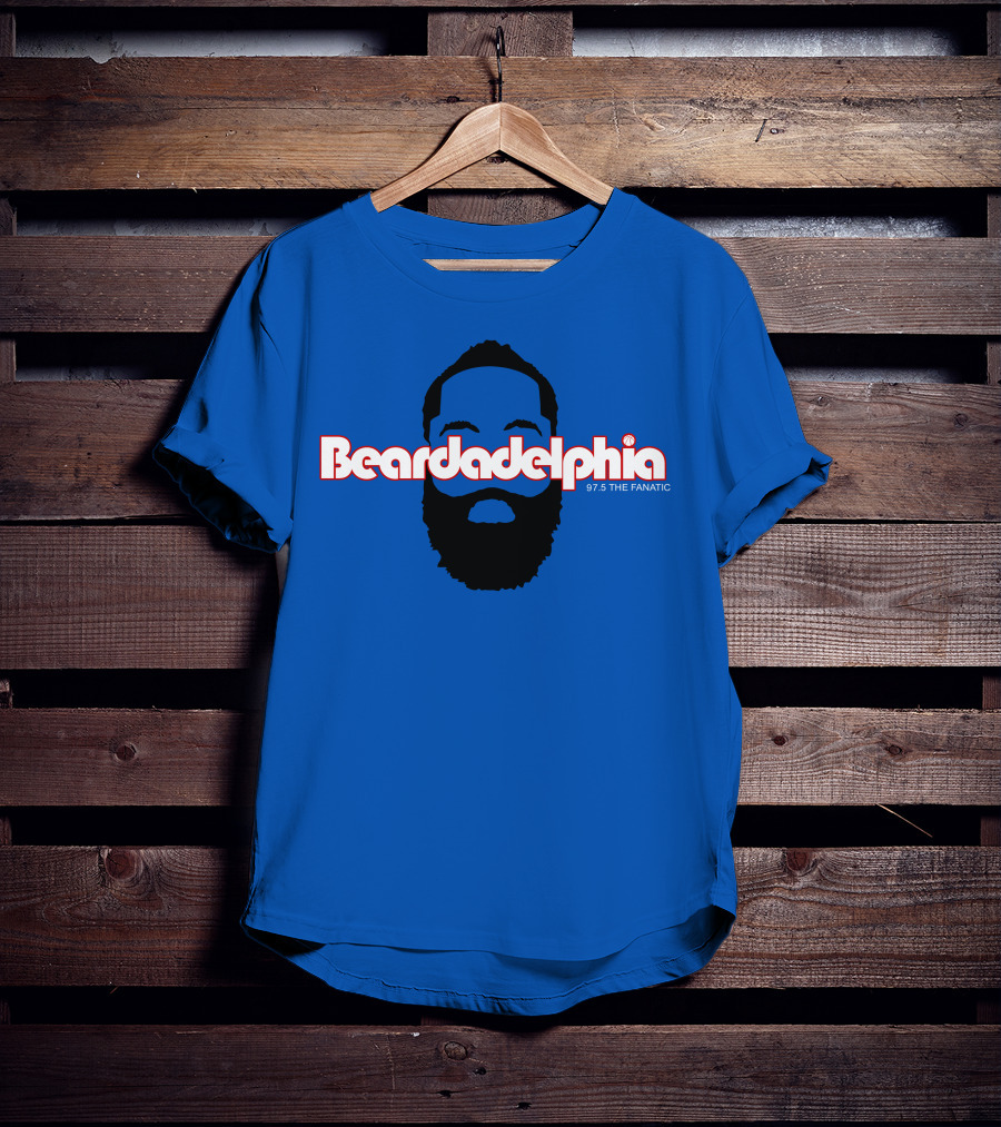 Beardadelphia 97.5 The Fanatic Silhouette Bold Text Blue Background T-Shirt