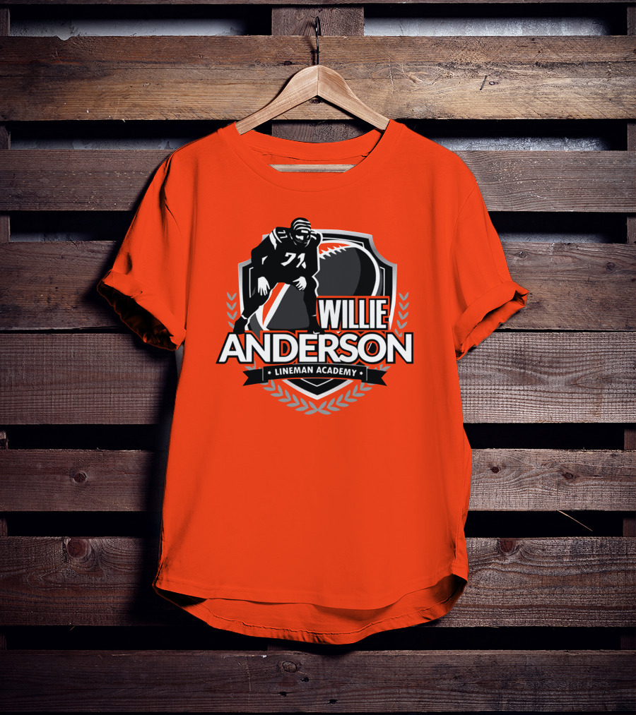 Willie Anderson Lineman Academy Football Shield T-Shirt