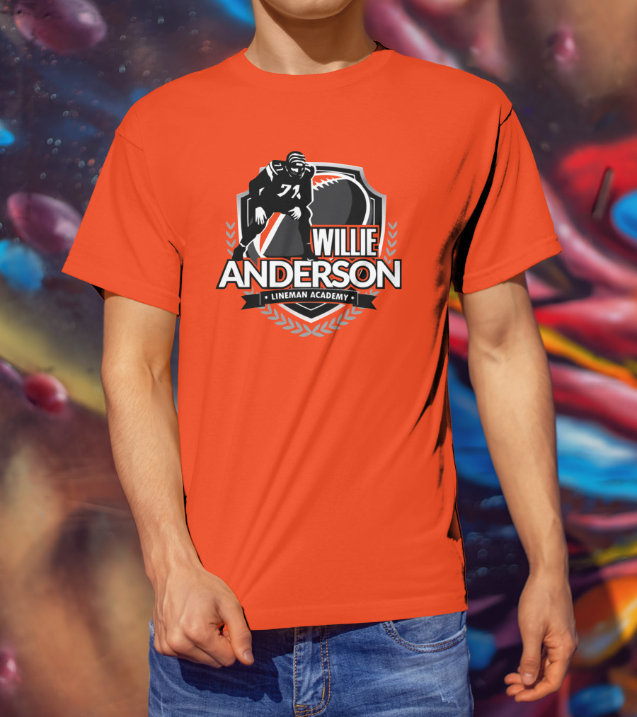Willie Anderson Lineman Academy Football Shield T-Shirt