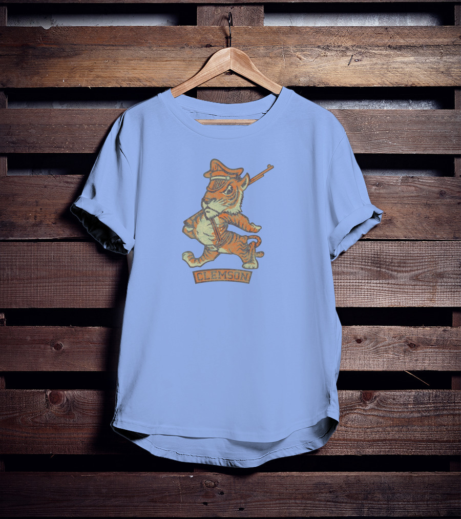 Clemson Tiger Mascot With Military Officer Hat And Rifle T-Shirt