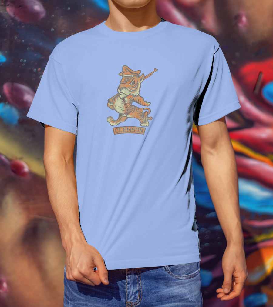 Clemson Tiger Mascot With Military Officer Hat And Rifle T-Shirt