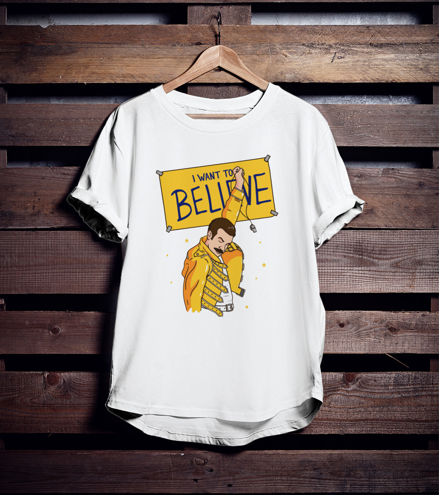 I WANT TO BELIEVE Yellow Jacket Mustache Iconic Pose T-Shirt