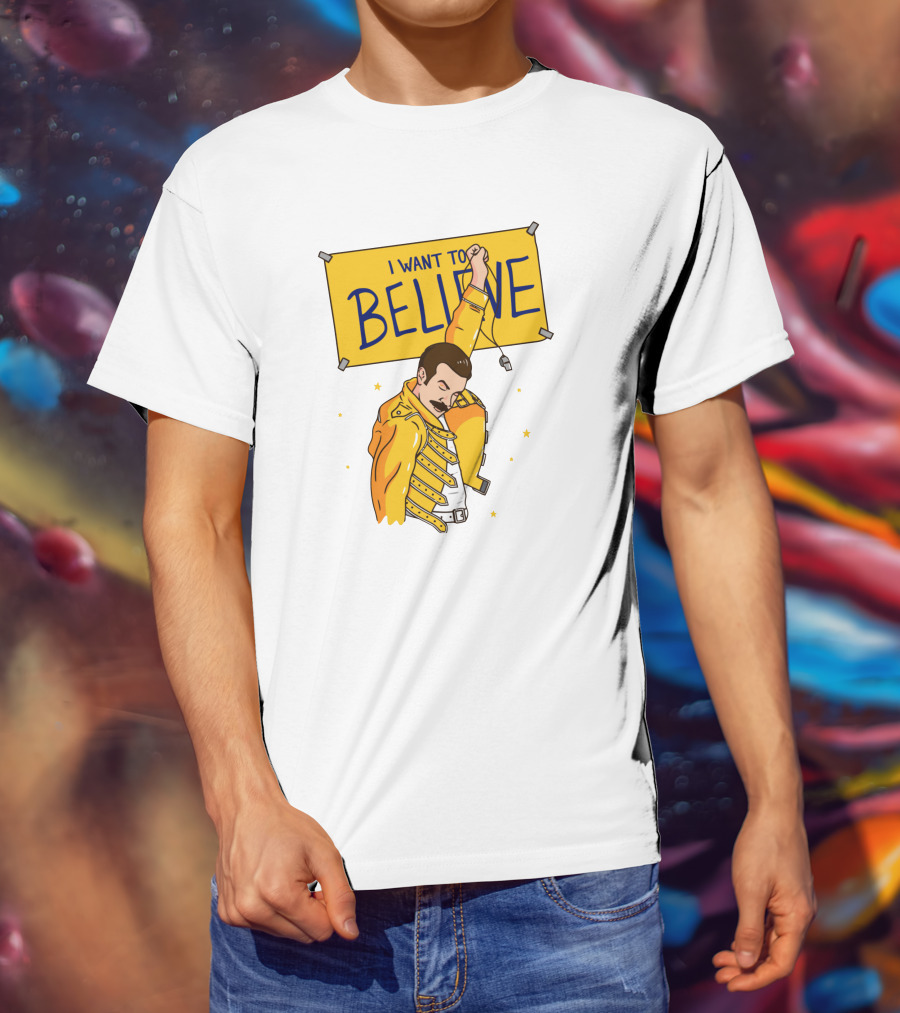 I WANT TO BELIEVE Yellow Jacket Mustache Iconic Pose T-Shirt