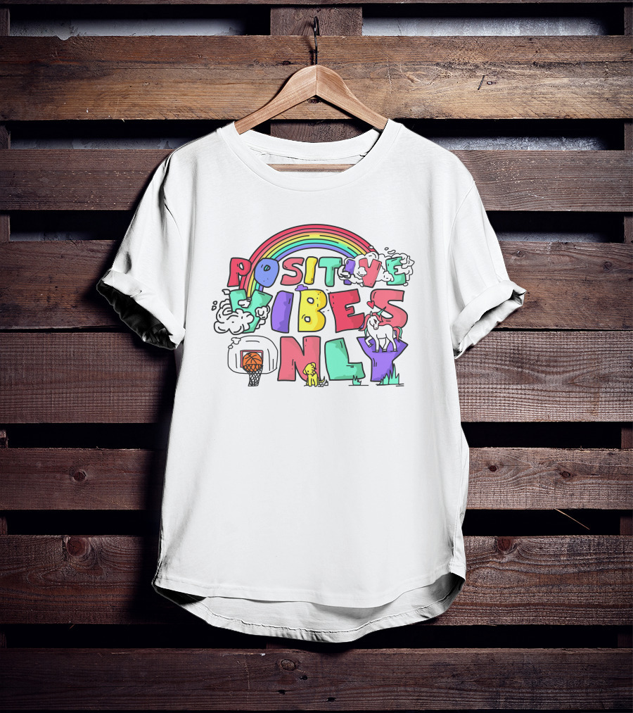Positive Vibes Only Basketball Unicorn Rainbow Dream T-Shirt