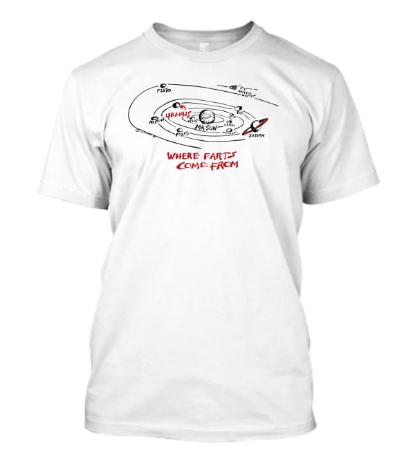 Caitibugzzout Solar System Sketch Featuring Uranus And Where Farts Come From T-Shirt