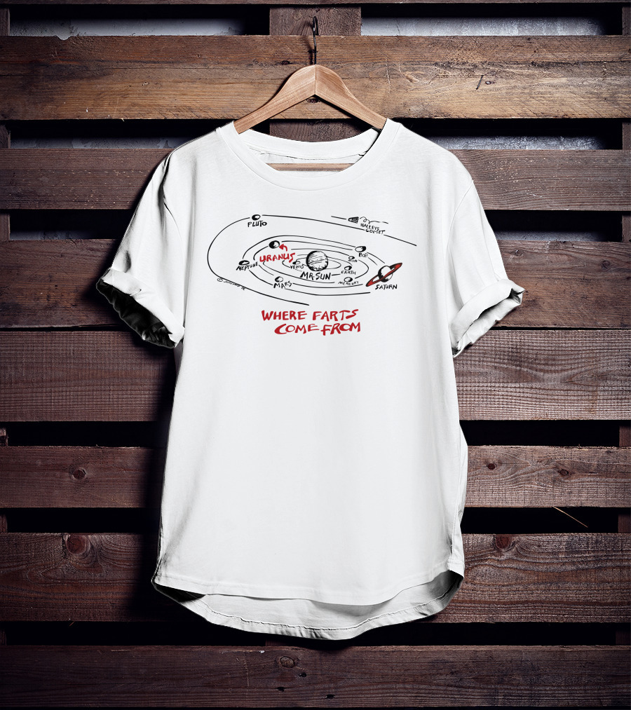Caitibugzzout Solar System Sketch Featuring Uranus And Where Farts Come From T-Shirt