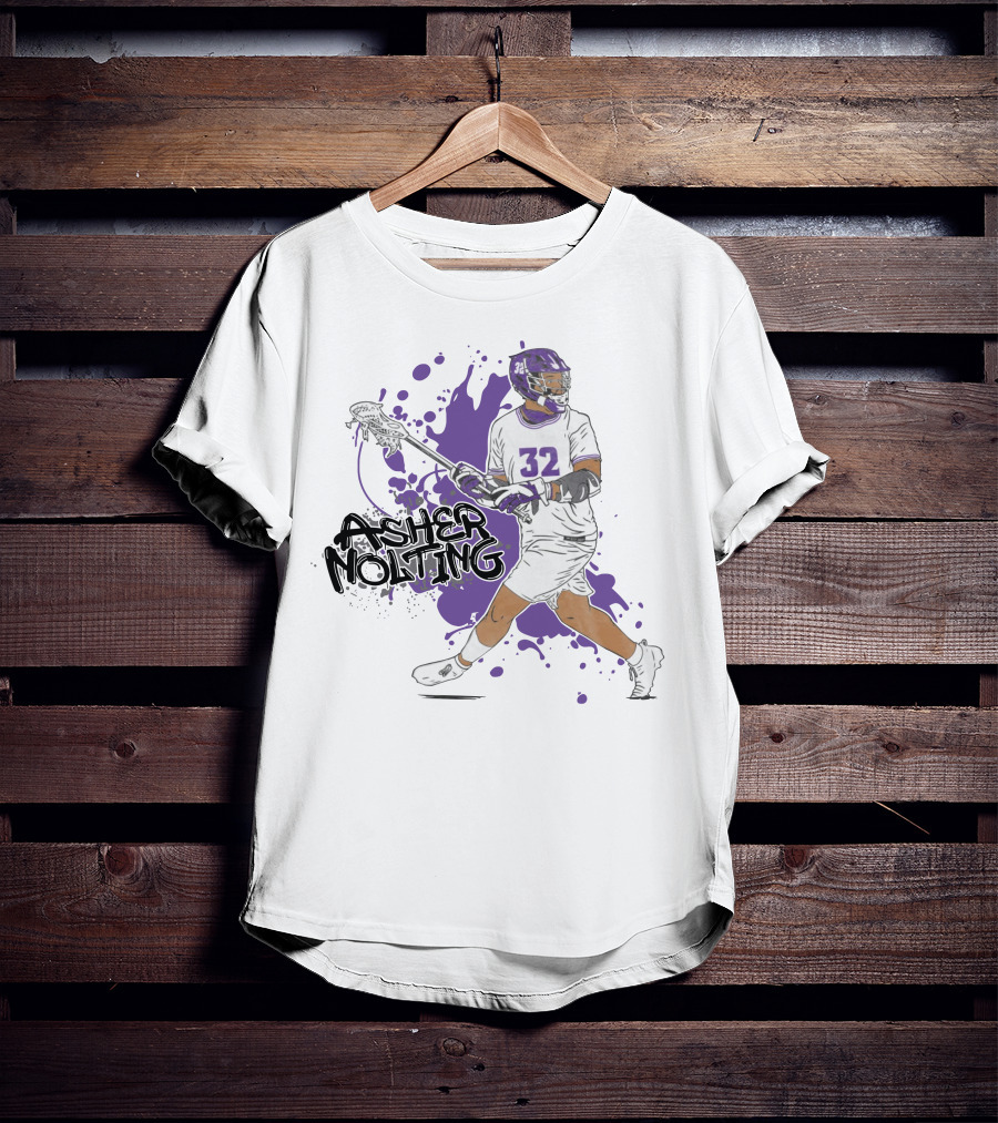 Asher Nolting 32 Lacrosse Player Purple Splatter T-Shirt