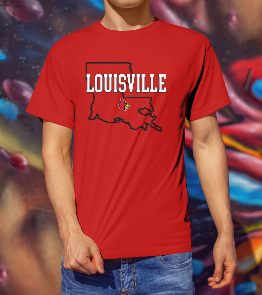 Louisville Cardinals Louisiana Map T-Shirt