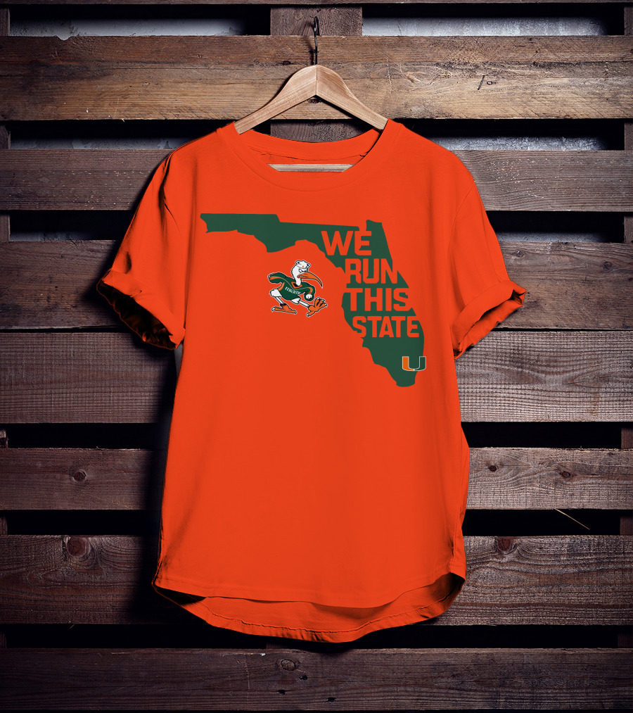 We Run This State Miami Hurricanes Florida Map Vector T-Shirt