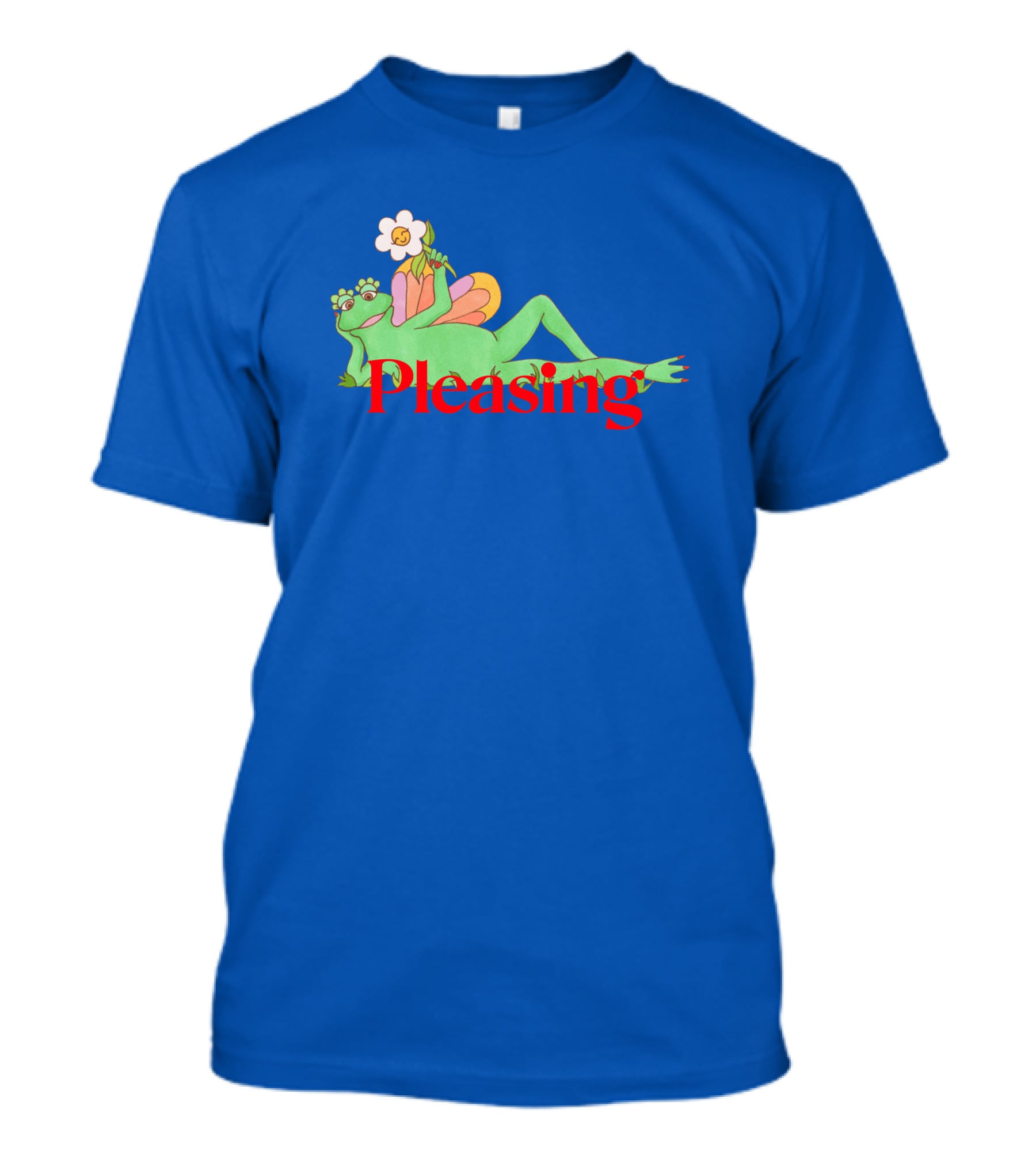 Pleasing Frog With Flower On Sky Blue Crewneck T-Shirt