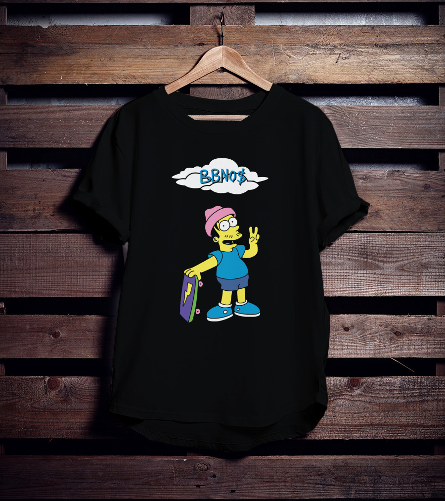 BBNO$ Cartoon Character With Skateboard And Peace Sign T-Shirt