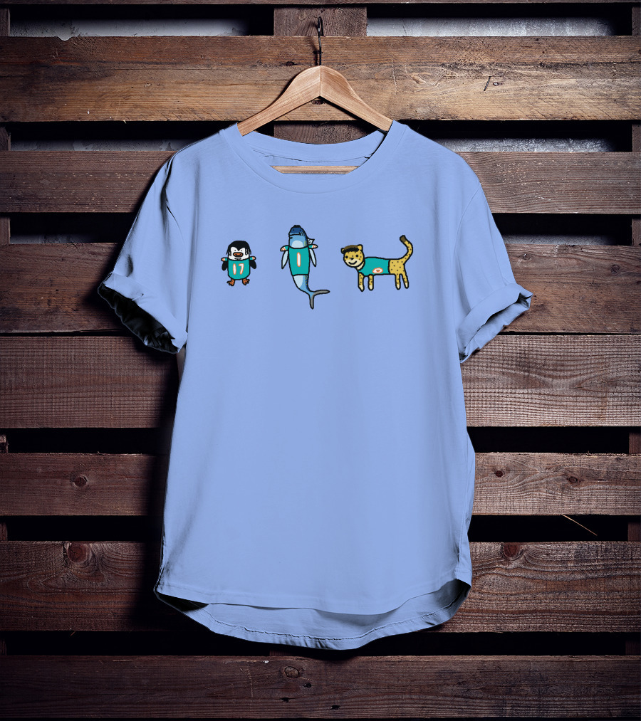 Waddle 17 Miami Dolphins Penguin Shark Cheetah Quirky Football Mascots T-Shirt