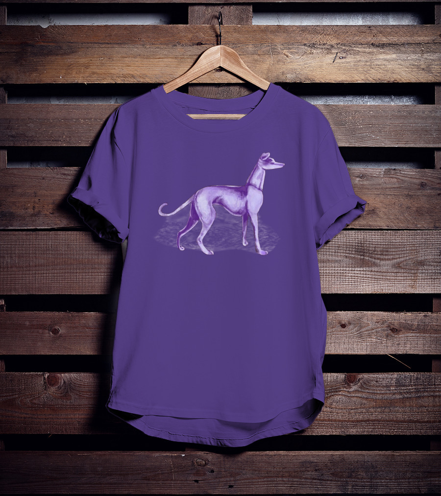 The One Purple Dog Silhouette Standing On A Purple Background T-Shirt