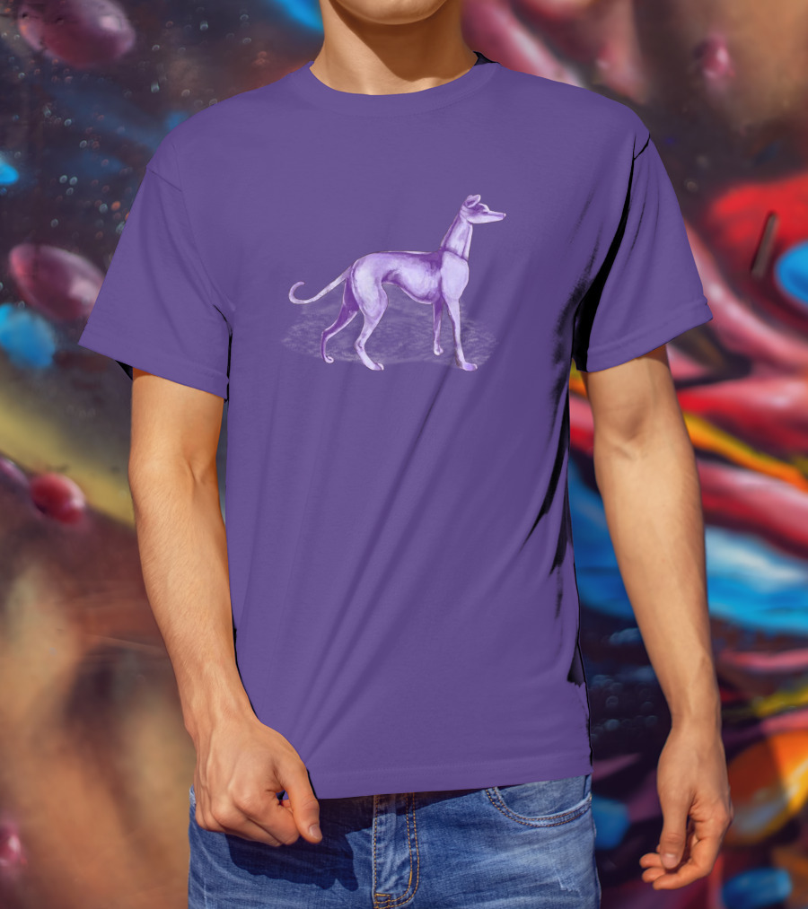 The One Purple Dog Silhouette Standing On A Purple Background T-Shirt