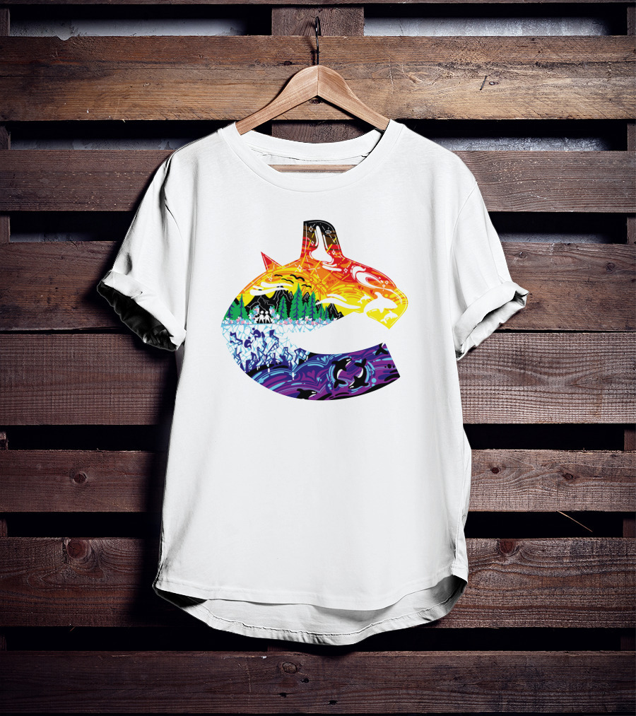 Vanbase Merch Vancouver Canucks Pride Orca Rainbow T-Shirt