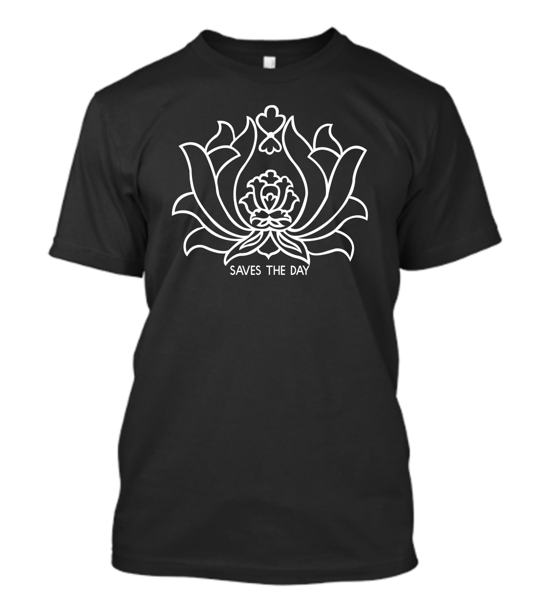 Saves The Day Floral Motif Design Black T-Shirt
